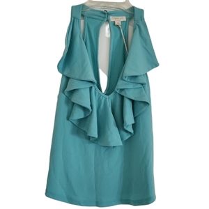 CHROMA TALE TIFFANY BLUE RUFFLE FRONT SLEEVELESS TOP SZ MEDIUM NWT